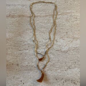Orange Gold and Silver Layered Necklace